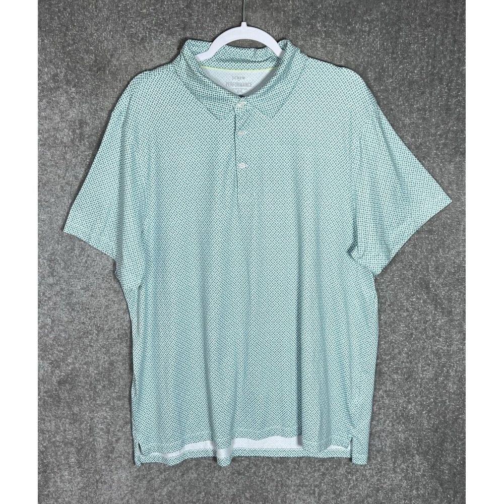 J Crew Performance Polo Shirt Mens Size XXL Green Geometric Moisture Wicking